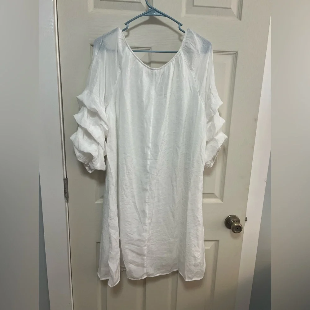 Indigo Rose White Ruffle Sleeve Mini Dress - Elegant Summer Style - Picture 2 of 4